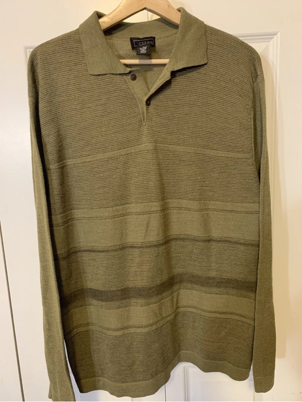 Cezani Mens Sz L Long Sleeve Sweater Green Wool Acrylic Nylon Blend Made Italy